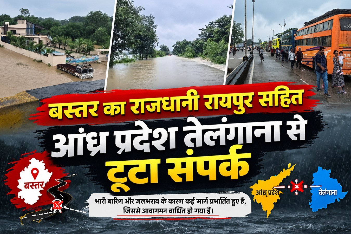 बस्तर से टूटा राजधानी रायपुर सहित आंध्रप्रदेश तेलंगाना से संपर्क हजारों यात्री जगह-जगह फंसे