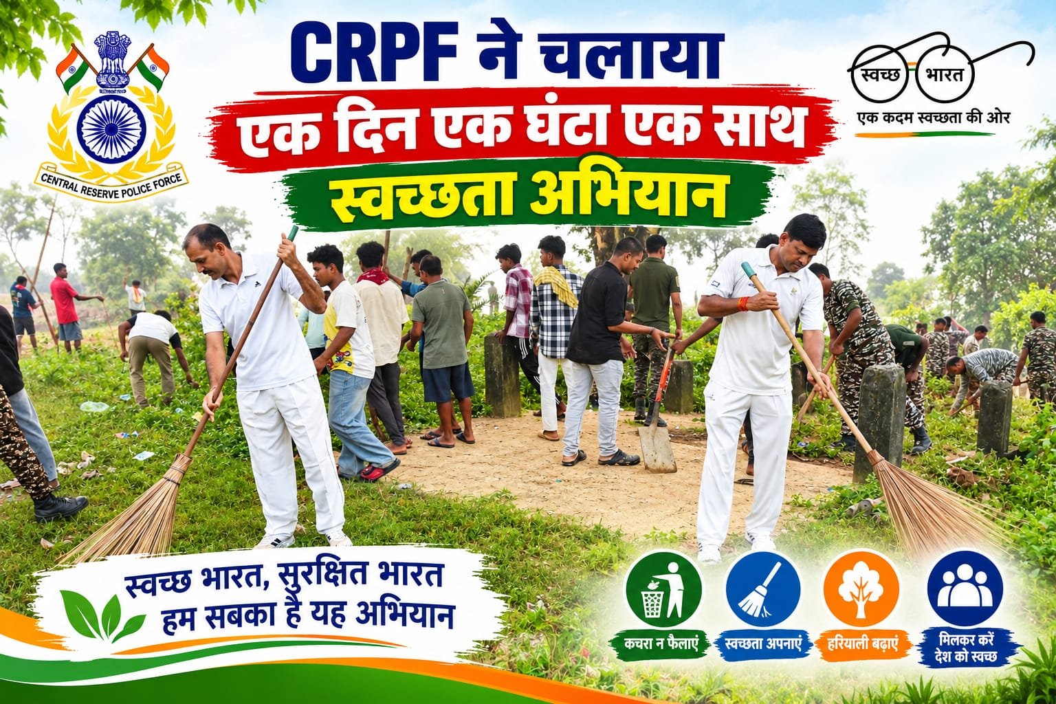 CRPF ने राष्ट्रव्यापी श्रमदान एक दिन, एक घंटा, एक साथ के तहत चलाया स्वच्छता अभियान